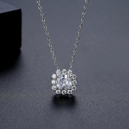 CZCITY New Brass Jewelry Wholesale Elegant Fashion Trendy Vintage Square Pendant Rhodium Cubic Zirconia Necklaces