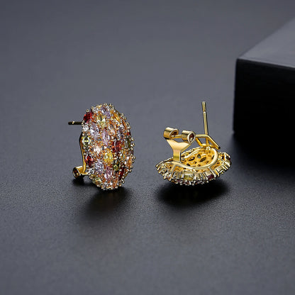 CZCITY Jewelry New Multi-color Marquise-cut a AA Cubic Zirconia Micro Paved Egg Shape Women Fashion Cuff Stud Earrings