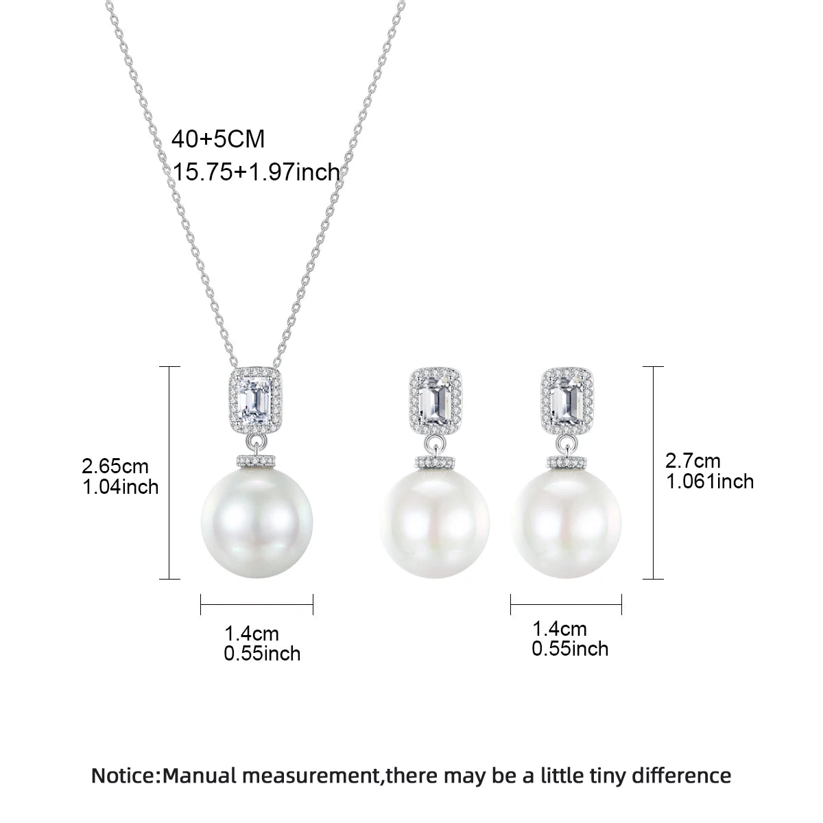LUOTEEMI Luxury Cubic Zirconia Imittaion Pearl Drop Earrings and Necklace Pendant Chain Necklaces Sets for Women Ready to Ship