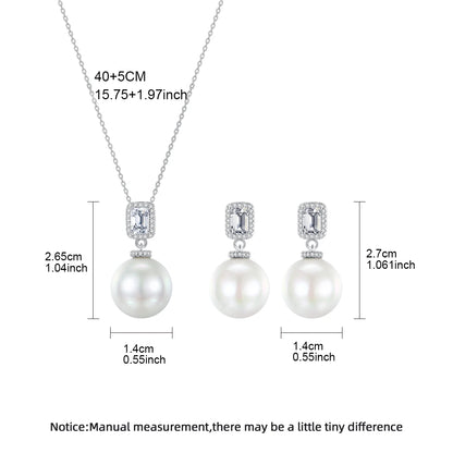 LUOTEEMI Luxury Cubic Zirconia Imittaion Pearl Drop Earrings and Necklace Pendant Chain Necklaces Sets for Women Ready to Ship