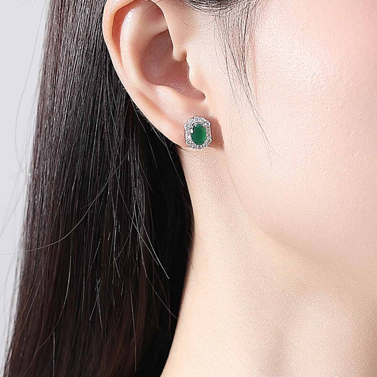 LUOTEEMI Delicate Geometric Fashion Design Women Zircon Stone Green Jade Color CZ Stud Earrings for Girls Ladies Jewelry