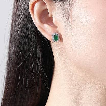 LUOTEEMI Delicate Geometric Fashion Design Women Zircon Stone Green Jade Color CZ Stud Earrings for Girls Ladies Jewelry