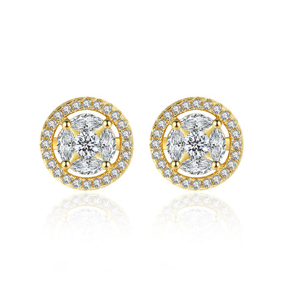 Gold and crystal earrings on a white background with 'luoteemi' branding.