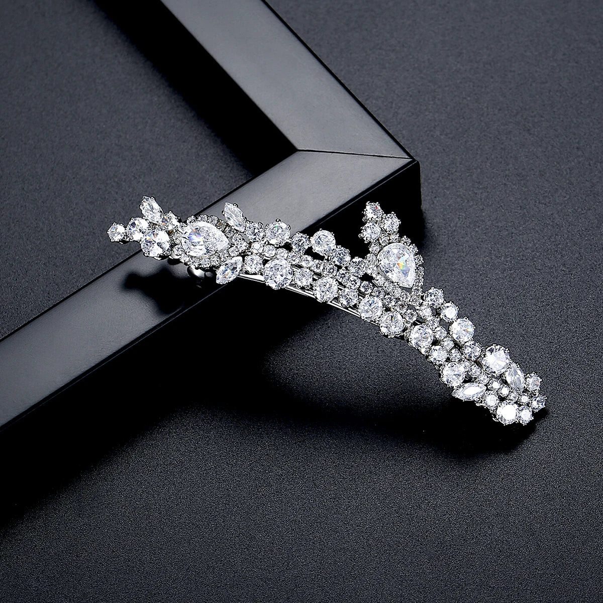 LUOTEEMI Luxury Cubic Zirconia Clear CZ Stone Women Flower Brass Parts Hair Jewelry Pin Wedding Bridal Gifts Hair Pins