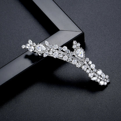 LUOTEEMI Luxury Cubic Zirconia Clear CZ Stone Women Flower Brass Parts Hair Jewelry Pin Wedding Bridal Gifts Hair Pins