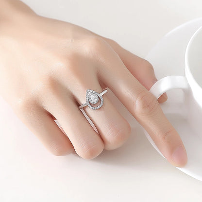LUOTEEMI Tear Drop Cubic Zirconia Fashion Open Size Jewelry Finger Ring Rhodium Plated Girls Jewelry Ready to Ship