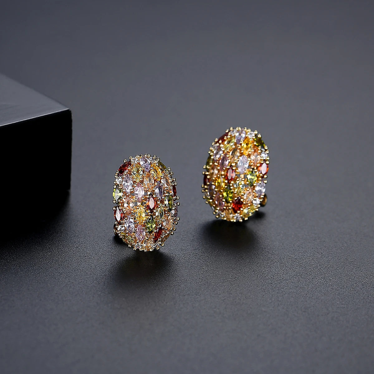 CZCITY Jewelry New Multi-color Marquise-cut a AA Cubic Zirconia Micro Paved Egg Shape Women Fashion Cuff Stud Earrings