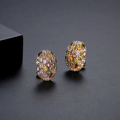 CZCITY Jewelry New Multi-color Marquise-cut a AA Cubic Zirconia Micro Paved Egg Shape Women Fashion Cuff Stud Earrings