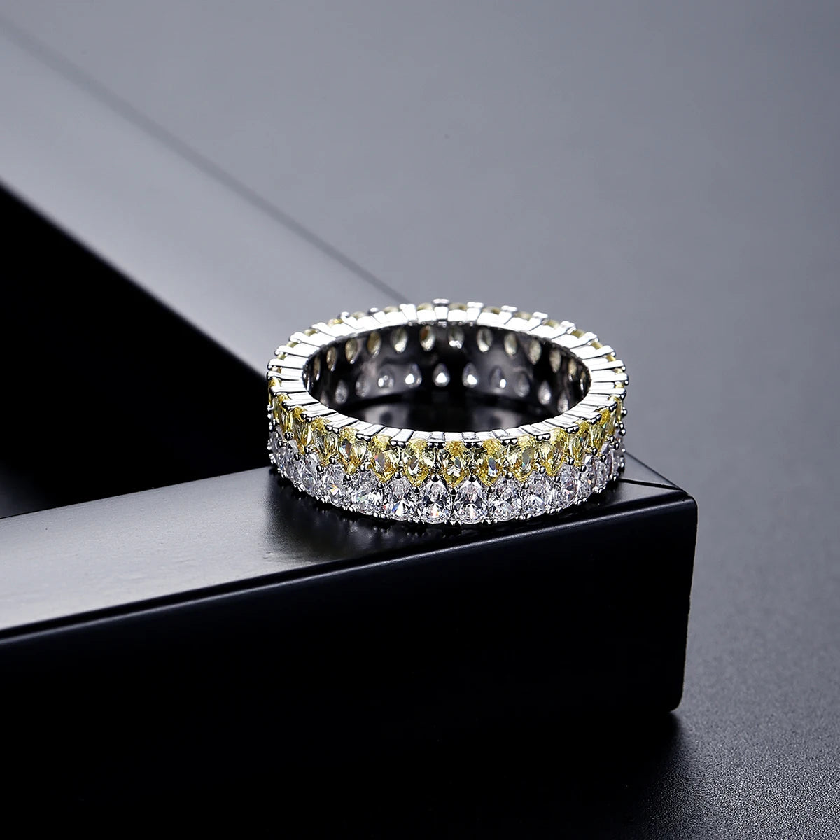 LUOTEEMI Small Clear Water Drop Zircon Stone Yellow and Clear Mix Color Jewelry Band Rings for Women Punk Fashion