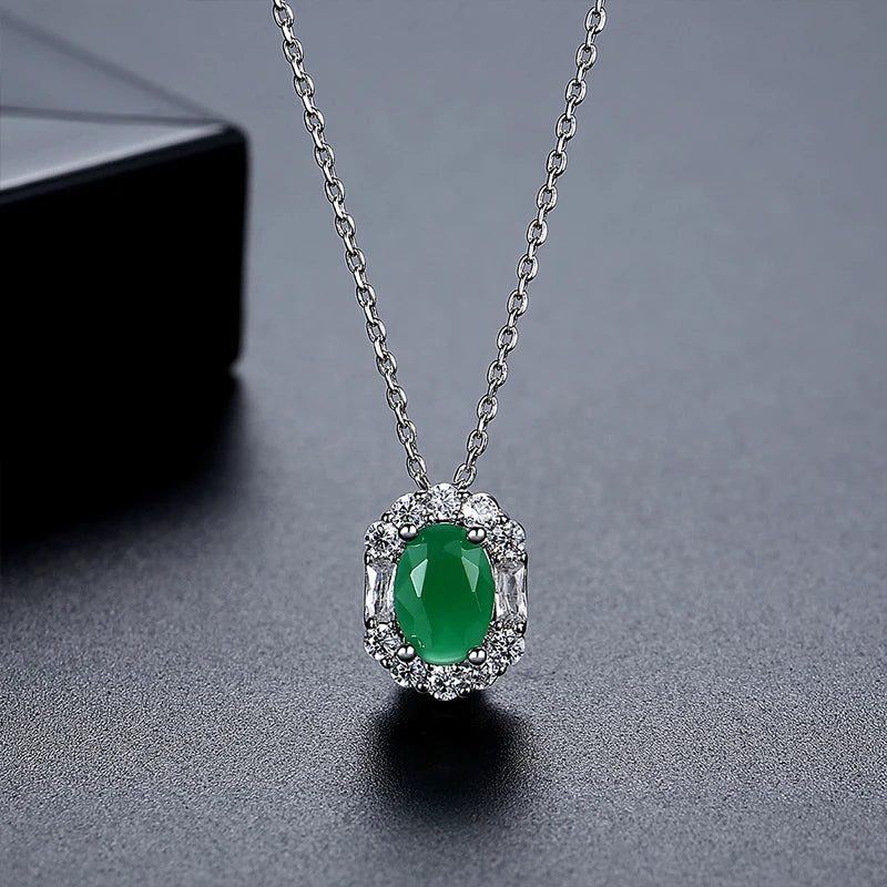 LUOTEEMI New Come Sugar Girl Cute Jade Green Cubic Zirconia Women Korean Fashion Pendant Link Chain Necklace for Women