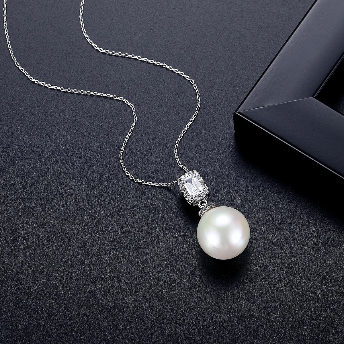 LUOTEEMI Luxury Cubic Zirconia Imittaion Pearl Drop Earrings and Necklace Pendant Chain Necklaces Sets for Women Ready to Ship