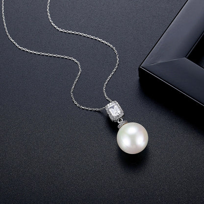 LUOTEEMI Luxury Cubic Zirconia Imittaion Pearl Drop Earrings and Necklace Pendant Chain Necklaces Sets for Women Ready to Ship