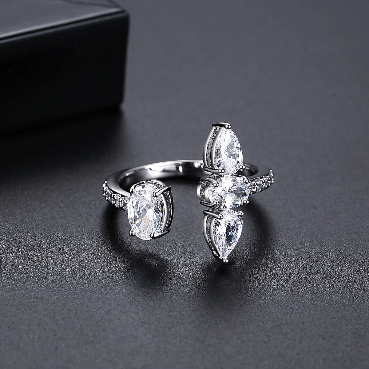 LUOTEEMI Geometric Tear Shape Oval Shape Women Zircon Stone Party Gift Adjustable Ring Rhodium Plated Girls Big Trendy Rings