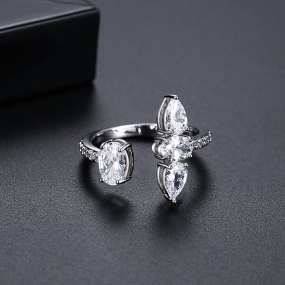 LUOTEEMI Geometric Tear Shape Oval Shape Women Zircon Stone Party Gift Adjustable Ring Rhodium Plated Girls Big Trendy Rings