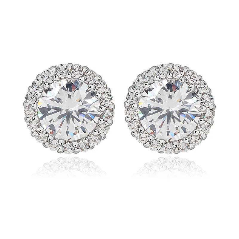 CZCITY Wholesale High Quality Round Design a AA CZ Crystal Rhodium Plated Wedding Romantic Luxury Jewelry Women Stud Earring