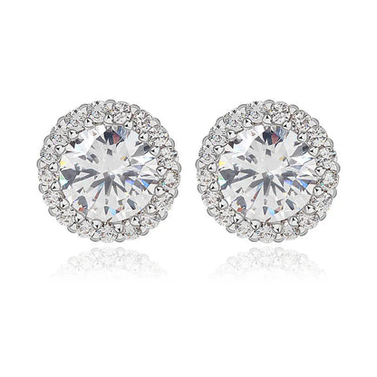 CZCITY Wholesale High Quality Round Design a AA CZ Crystal Rhodium Plated Wedding Romantic Luxury Jewelry Women Stud Earring