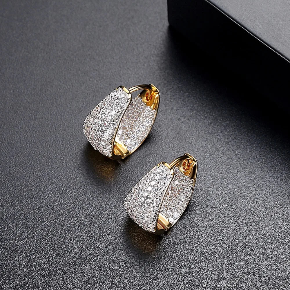 CZCITY Grace Refinement Fashion Gold Color Clear Stud Earrings Paved Micro a AA Cubic Zircon Ear Hoop Jewelry for Women