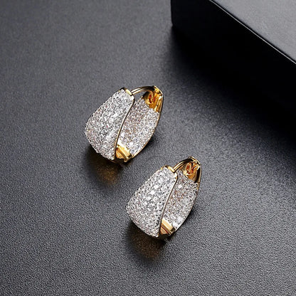 CZCITY Grace Refinement Fashion Gold Color Clear Stud Earrings Paved Micro a AA Cubic Zircon Ear Hoop Jewelry for Women