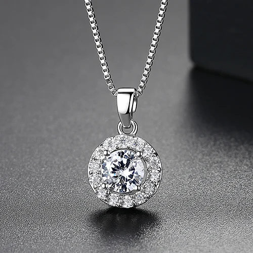 CZCITY Hot Sale Hearts & Arrows Cut Top Quality Carat CZ Diamond Round Pendant Sona Necklace
