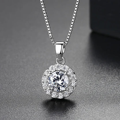 CZCITY Hot Sale Hearts & Arrows Cut Top Quality Carat CZ Diamond Round Pendant Sona Necklace