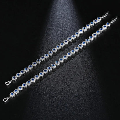 CZCITY New White Gold Color Women Jewelry Gift Bridal Wedding Fashion Blue Cubic Zirconia Round Tennis Bracelets