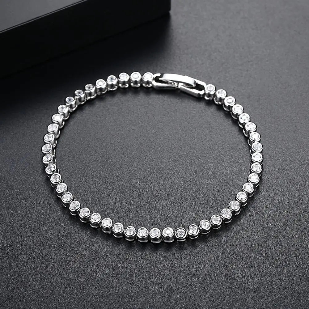 CZCITY Wholesale Luxury Rhodium White Plated Genuine Round Clear CZ Bridal Wedding Women Tennis Chain Bracelet