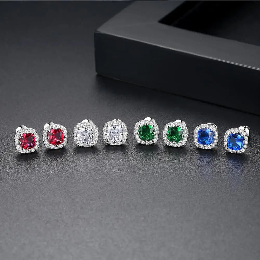 CZCITY Cute Square CZ Stone Post Stud Earrings Four Color Options Fashion Style Korean Cubic Zirconia Earring