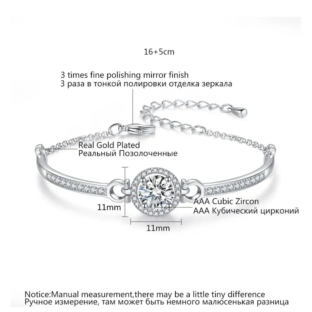 CZCITY New coming Rhodium White Gold Plated Brass Bangles Top Quality Hearts and Arrows Cut Zircon Bangle