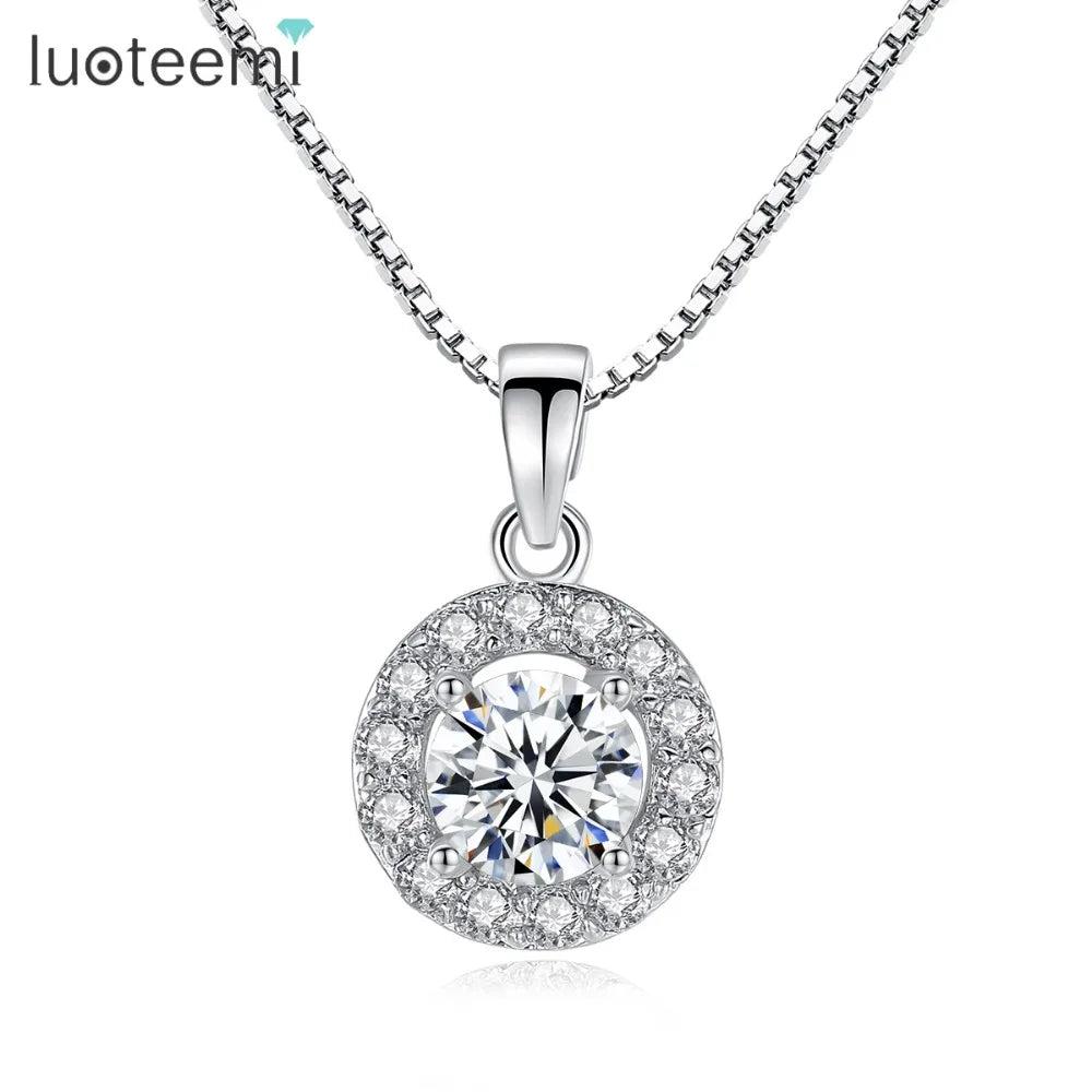 CZCITY Hot Sale Hearts & Arrows Cut Top Quality Carat CZ Diamond Round Pendant Sona Necklace