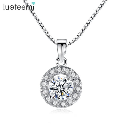 CZCITY Hot Sale Hearts & Arrows Cut Top Quality Carat CZ Diamond Round Pendant Sona Necklace
