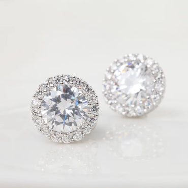 CZCITY Wholesale High Quality Round Design a AA CZ Crystal Rhodium Plated Wedding Romantic Luxury Jewelry Women Stud Earring