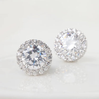 CZCITY Wholesale High Quality Round Design a AA CZ Crystal Rhodium Plated Wedding Romantic Luxury Jewelry Women Stud Earring