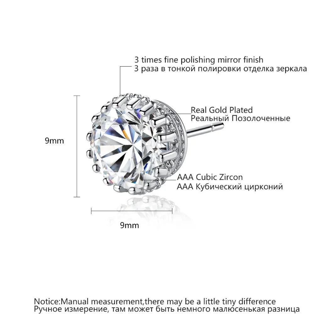 CZCITY Hot Sale 8mm 2ct Top Quality Sparkling Clear CZ Crown Design Women Daily Wear Wholesale Cheap Stud Earrings