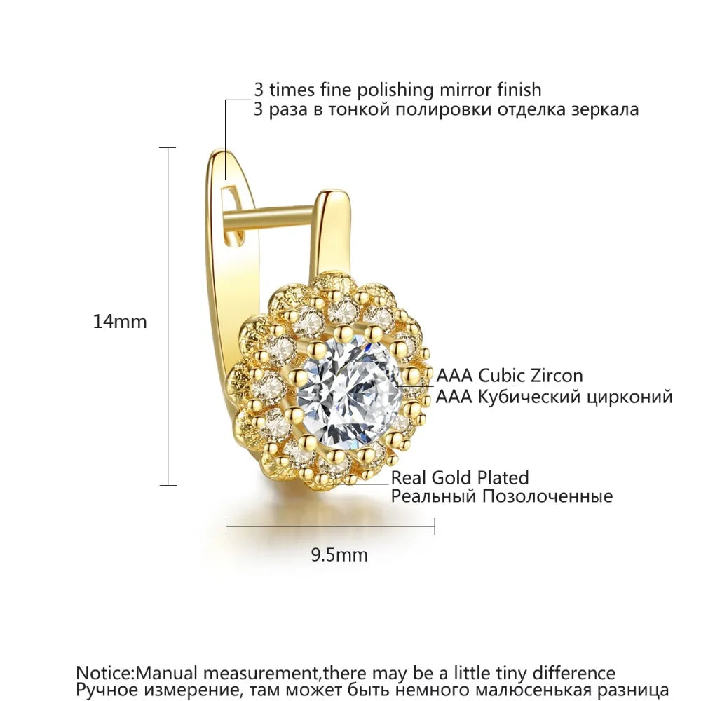 CZCITY Fashion 18k Gold Women Earrings New Cubic Zirconia Flower Huggie Earrings