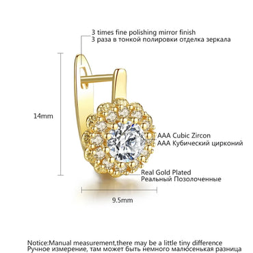 CZCITY Fashion 18k Gold Women Earrings New Cubic Zirconia Flower Huggie Earrings
