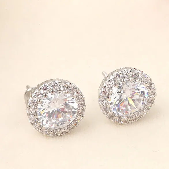CZCITY Wholesale High Quality Round Design a AA CZ Crystal Rhodium Plated Wedding Romantic Luxury Jewelry Women Stud Earring