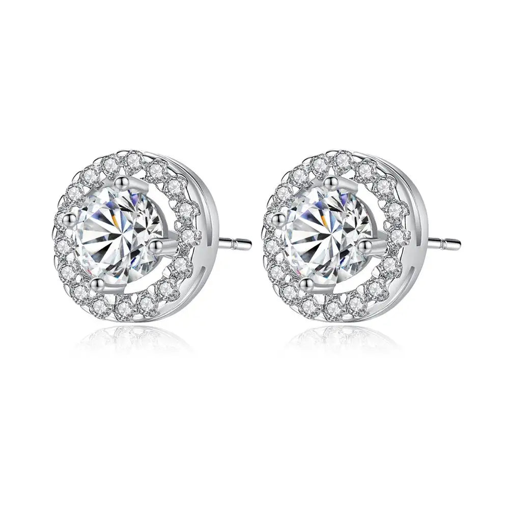CZCITY Jewelry JEANS Brand Wholesale Hearts & Arrows Cut Top Quality 0.75 Carat Women Wedding Round Halo CZ Stud Earrings