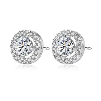 CZCITY Jewelry JEANS Brand Wholesale Hearts & Arrows Cut Top Quality 0.75 Carat Women Wedding Round Halo CZ Stud Earrings