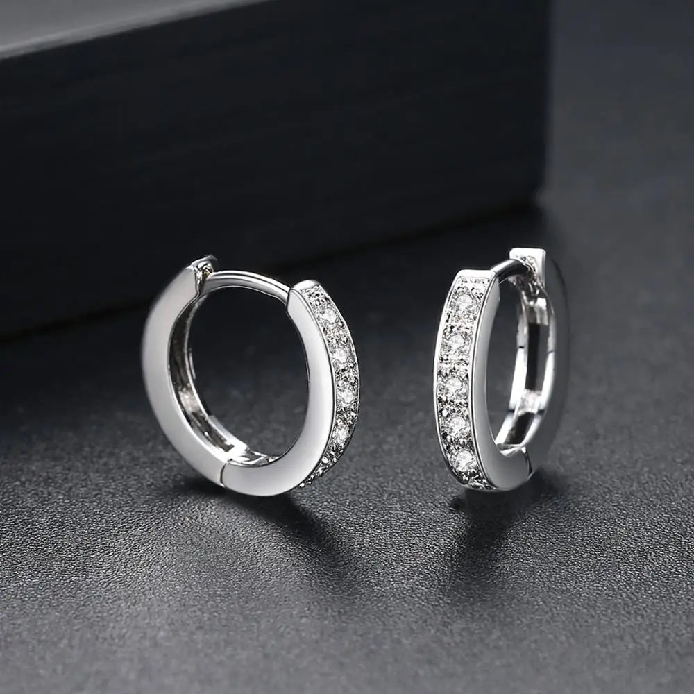 CZCITY Wholesale High Quality Luxury Rhodium Plated CZ Jewelry Popular Hip Hop Design Small Hoop Earrings for Women