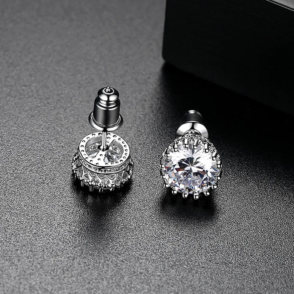 CZCITY Hot Sale 8mm 2ct Top Quality Sparkling Clear CZ Crown Design Women Daily Wear Wholesale Cheap Stud Earrings