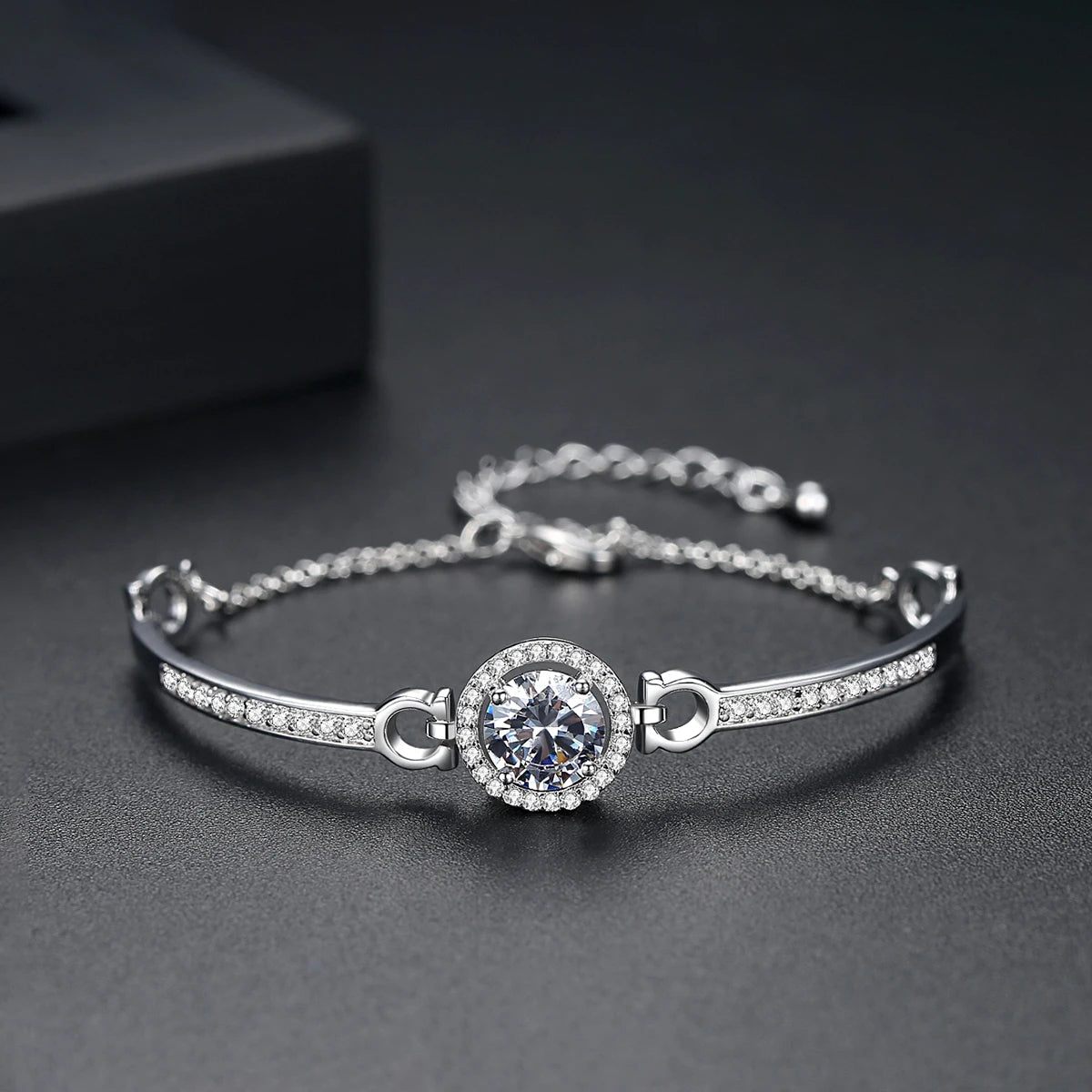 CZCITY New coming Rhodium White Gold Plated Brass Bangles Top Quality Hearts and Arrows Cut Zircon Bangle