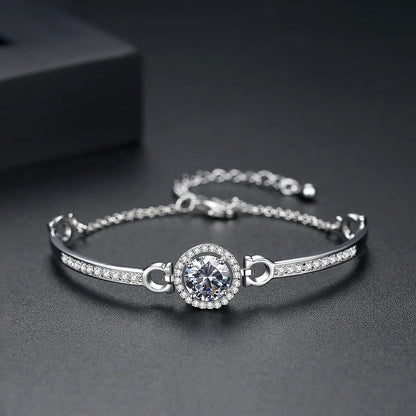 CZCITY New coming Rhodium White Gold Plated Brass Bangles Top Quality Hearts and Arrows Cut Zircon Bangle
