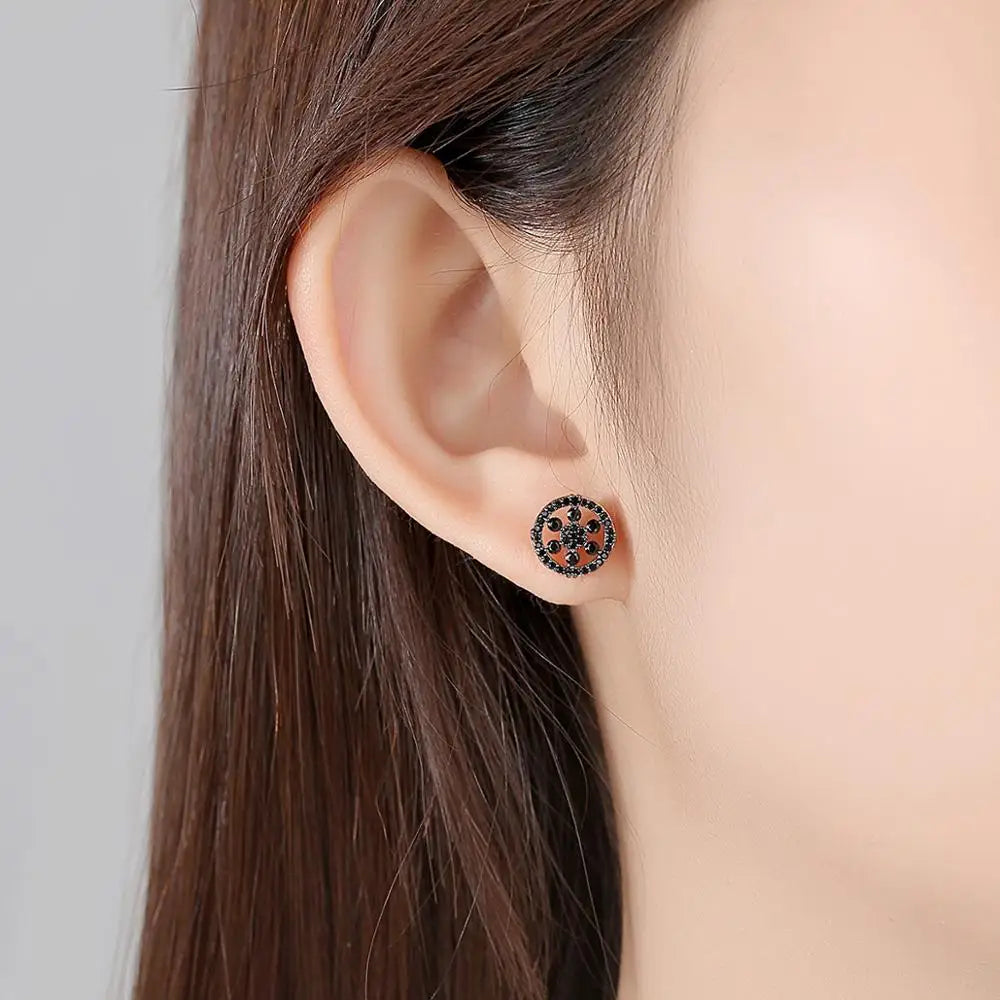 CZCITY Cubic Zirconia Hip Hop Stud  Earrings for Boy Black Rhodium Plated Wholesale Jewelry Ready to Ship Jewelry