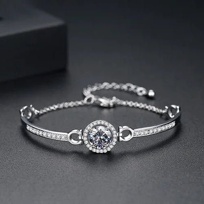 CZCITY New coming Rhodium White Gold Plated Brass Bangles Top Quality Hearts and Arrows Cut Zircon Bangle