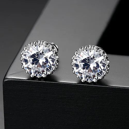 CZCITY Hot Sale 8mm 2ct Top Quality Sparkling Clear CZ Crown Design Women Daily Wear Wholesale Cheap Stud Earrings