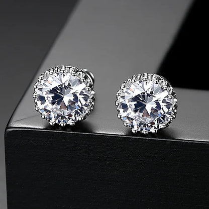 CZCITY Hot Sale 8mm 2ct Top Quality Sparkling Clear CZ Crown Design Women Daily Wear Wholesale Cheap Stud Earrings