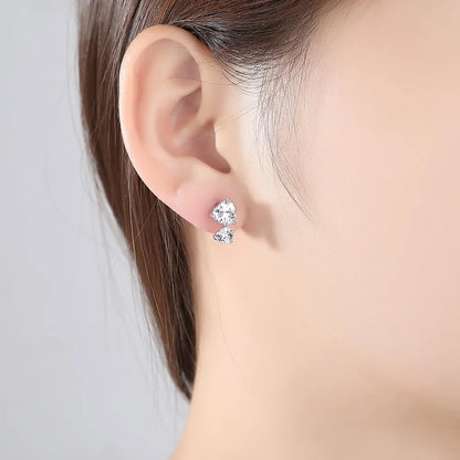 CZCITY White Gold Color Fashion 1 Pair Double Heart-shaped White Cubic Zirconia Stud Earrings for Womens Girls Love Gift