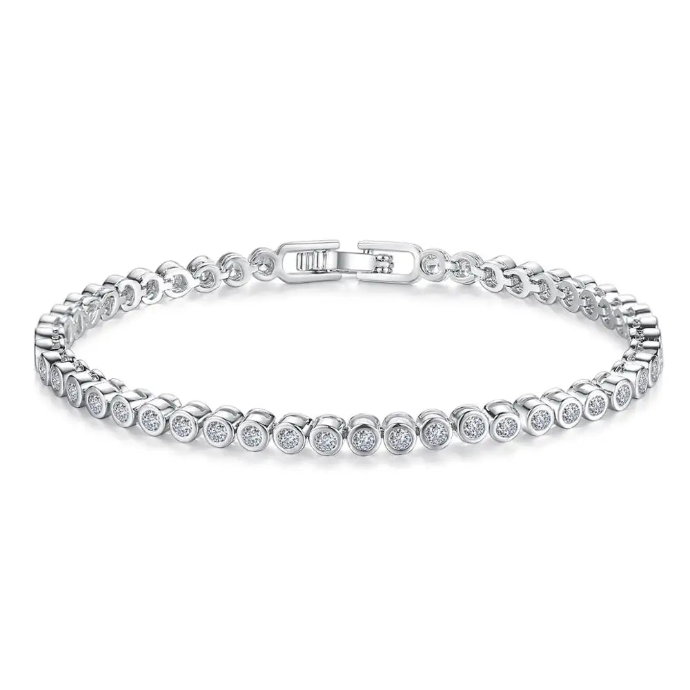 CZCITY Wholesale Luxury Rhodium White Plated Genuine Round Clear CZ Bridal Wedding Women Tennis Chain Bracelet