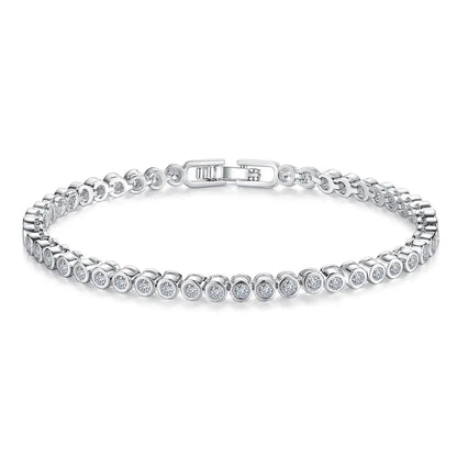 CZCITY Wholesale Luxury Rhodium White Plated Genuine Round Clear CZ Bridal Wedding Women Tennis Chain Bracelet