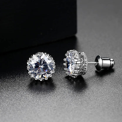 CZCITY Hot Sale 8mm 2ct Top Quality Sparkling Clear CZ Crown Design Women Daily Wear Wholesale Cheap Stud Earrings
